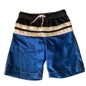 LANDS END Boys Swim Trunks Bathing Suit Mesh Lining Blue White Size 8 Boys Small